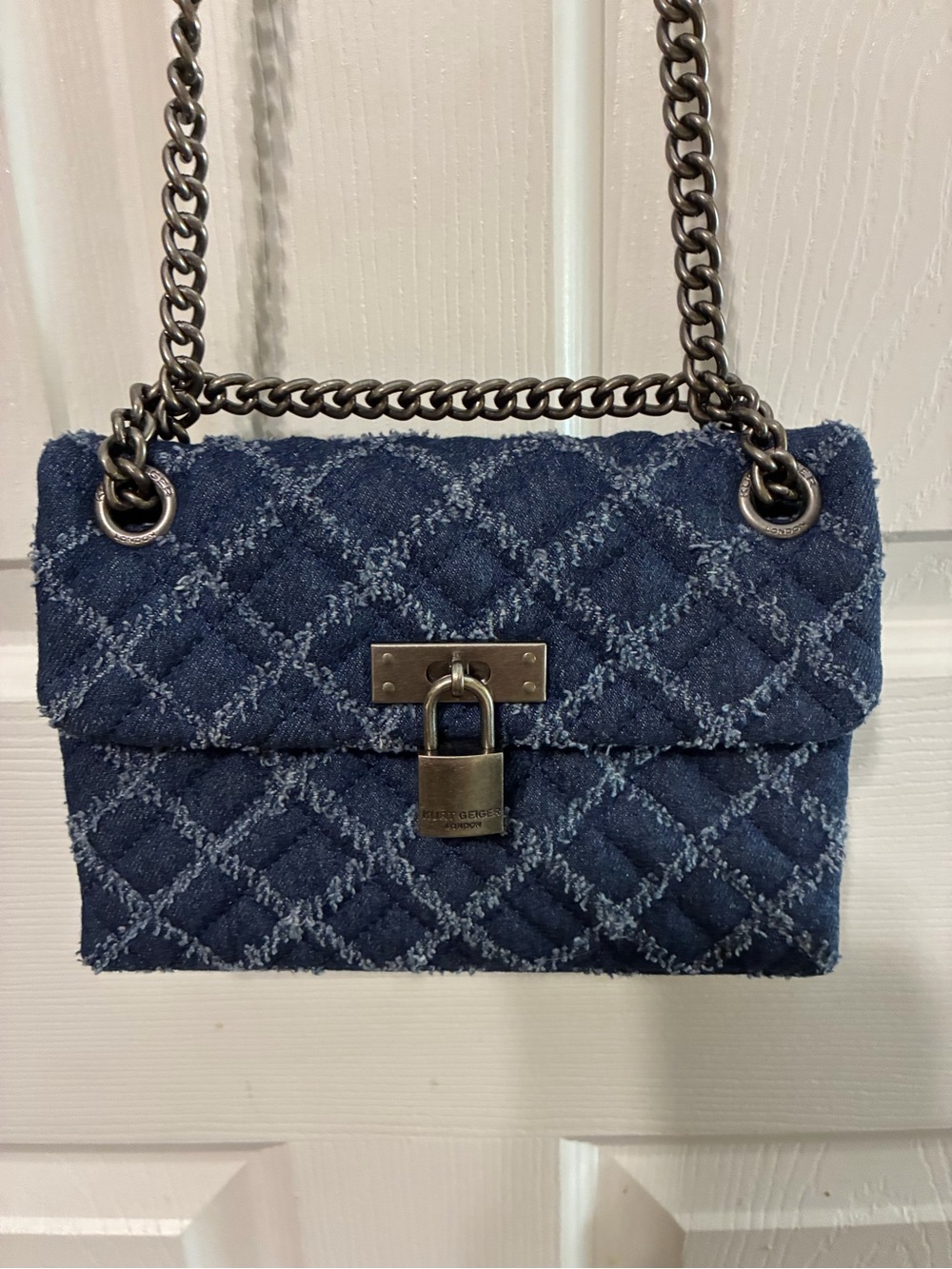 Kurt Geiger Navy Quilted Denim Chain Crossbody